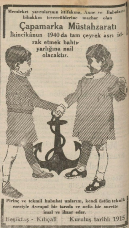 Çapa sembollü tarihî Çapamarka gazete ilanı